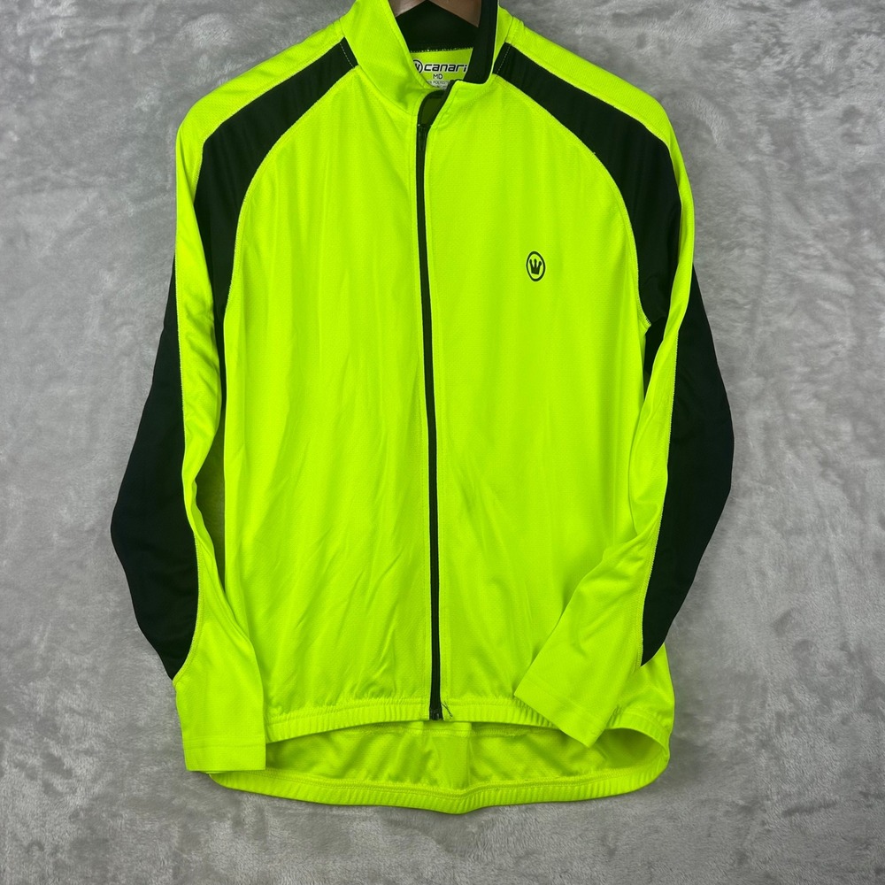 Canari Cycling Jacket Full Zip Long Sleeve‎ Neon Yellow Black Athletic MD